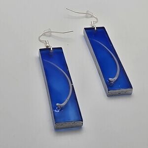 Sleek Blue Rectangular Drop Earrings